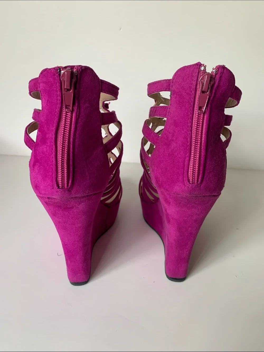 Charlotte Russe Natasha Fuchsia Cage Wedge Sandals